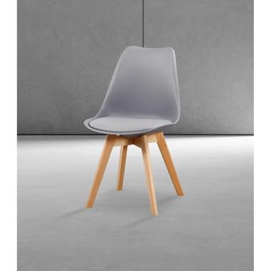 JUEGO DE 4 SILLAS TAP. PU PATA MADERA FINA BLANCO O GRIS EN rELAXmUEBLES.COM