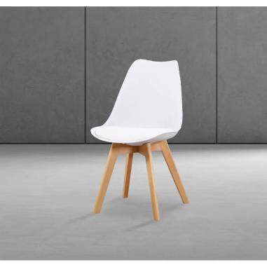 JUEGO DE 4 SILLAS TAP. PU PATA MADERA FINA BLANCO O GRIS EN rELAXmUEBLES.COM