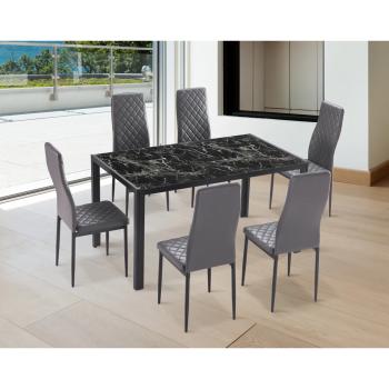 JUEGO DE 6 SILLAS TAP. PU PATA NEGRA MARMOL GRIS en RelaxMuebles.com 2