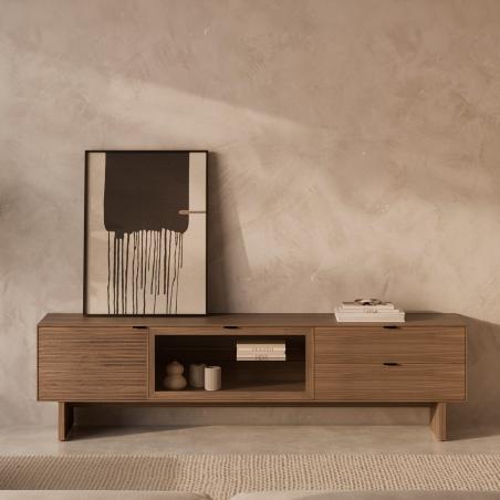 Mueble Tv Puertas Madera y Cristal + Cajones Tulsa