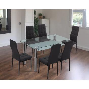 MESA COMEDOR FIJA TAPA CRISTAL PRANZO ACERO relaxmuebles.com 2
