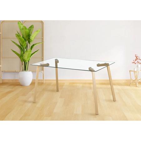 Mesa comedor Sullie pata madera tapa cristal EN RELAXMUEBLES
