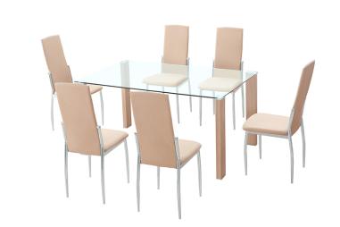 Conjunto mesa Hana cambria y 6 sillas Sakura | Relax Muebles