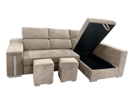 Chaiselongue cama Carla con arcón y 2 taburetes