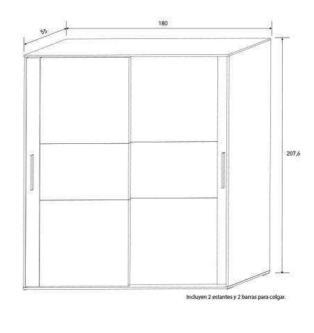 Armario 2 puertas correderas Lucena 180 cm | Relax Muebles