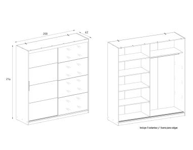 Armario 2 puertas correderas con espejo Inova 200 cm