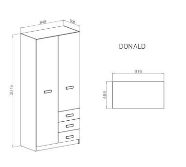 Estante opcional para armario 2 puertas 3 cajones Donald
