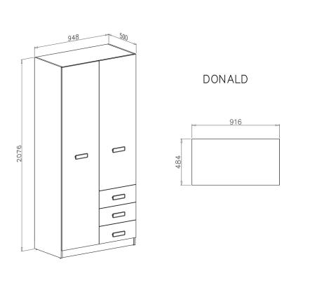 Estante opcional para armario 2 puertas 3 cajones Donald