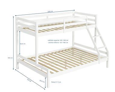 Litera madera cama inferior 135 cm victoria blanca
