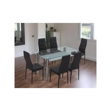 JUEGO DE 6 SILLAS TAP. TELA PATA NEGRA ZUNI GRIS en Relax Muebles