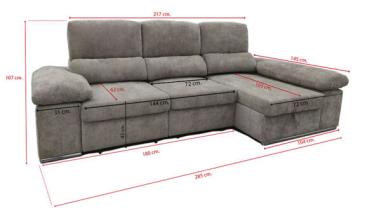 Shaiselongue cama derecha c/arcón gris o beig Nadia