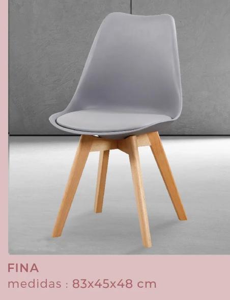 JUEGO DE 4 SILLAS TAP. PU PATA MADERA FINA BLANCO O GRIS EN rELAXmUEBLES.COM