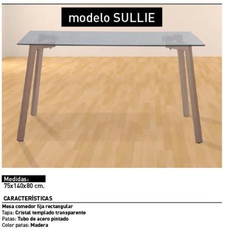 Mesa comedor Sullie pata madera tapa cristal EN RELAXMUEBLES